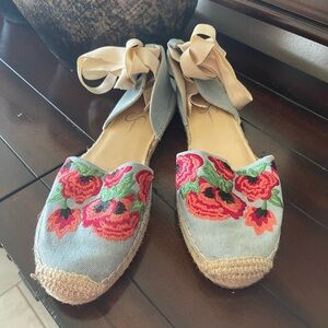 Jessica Simpson Floral Espadrilles - Denim and Red